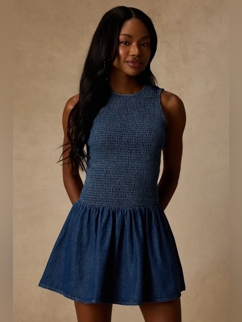 Lulus Aisha Medium Wash Denim Smocked Mini Dress